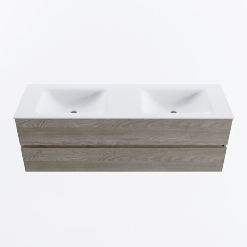 MONDIAZ VICA 150cm mueble de baño Light Brown Grey 2 cajones. Lavabo CLOUD Doble 2 orificios, color Talc. - Imagen 5