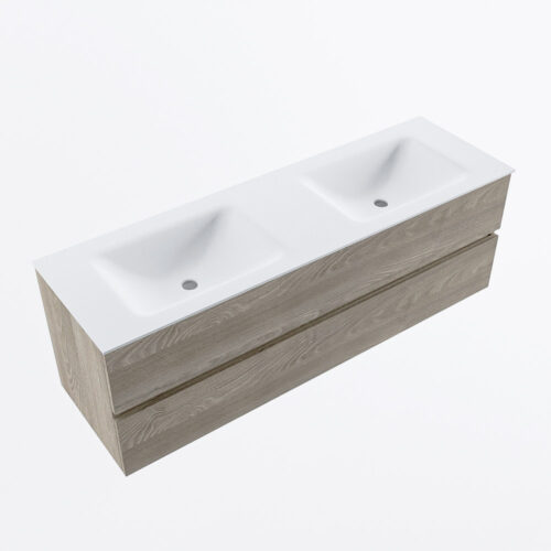 MONDIAZ VICA 150cm mueble de baño Light Brown Grey 2 cajones. Lavabo CLOUD Doble 2 orificios, color Talc. - Imagen 6