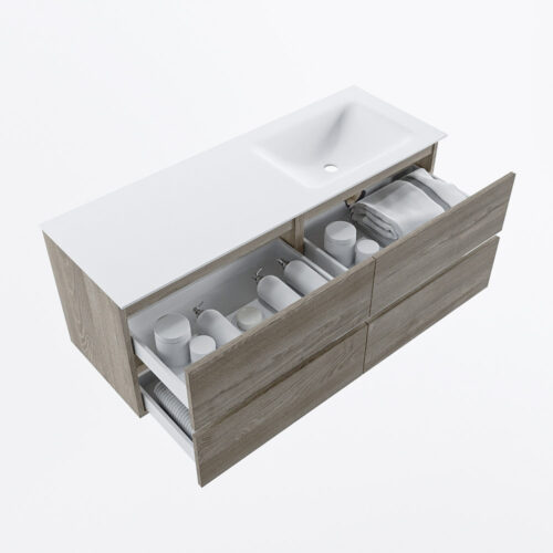 MONDIAZ VICA 130cm mueble de baño Light Brown Grey 4 cajones. Lavabo CLOUD Derecho sin orificio, color Talc. - Imagen 7