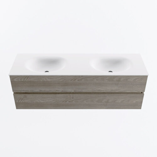 MONDIAZ VICA 150cm mueble de baño Light Brown Grey 2 cajones. Lavabo MOON Doble sin orificio, color Talc. - Imagen 5