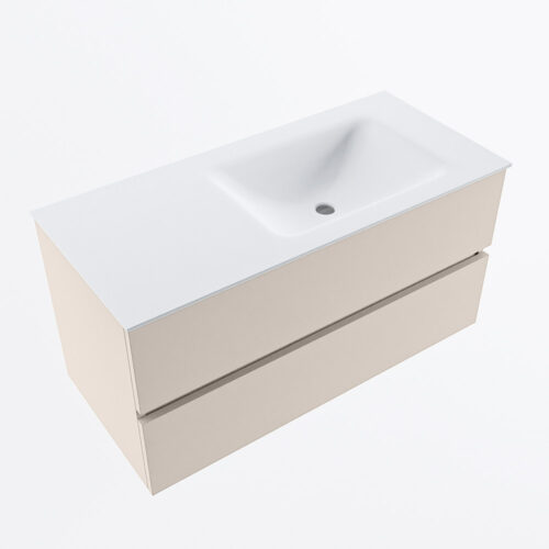 MONDIAZ VICA 100cm mueble de baño Linen 2 cajones. Lavabo CLOUD Derecho sin orificio, color Talc. - Imagen 6