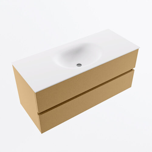 MONDIAZ VICA 110cm mueble de baño Oro 2 cajones. Lavabo MOON Centro sin orificio, color Talc. - Imagen 6