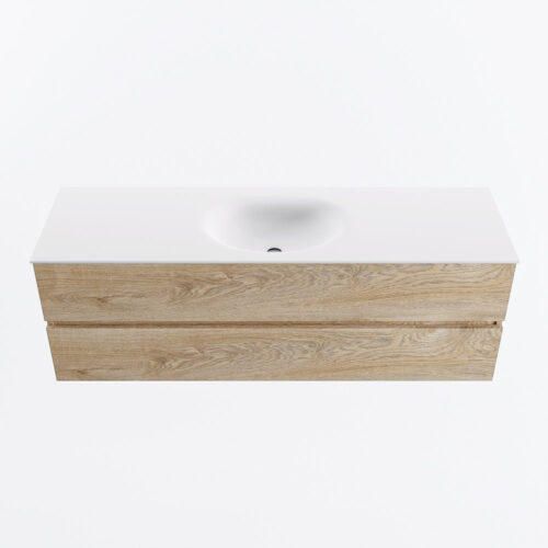 MONDIAZ VICA 150cm mueble de baño Washed Oak 2 cajones. Lavabo MOON Centro 1 orificio, color Talc. - Imagen 5