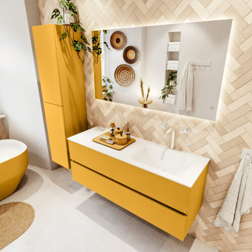 MONDIAZ VICA 130cm mueble de baño Ocher 2 cajones. Lavabo CLOUD Derecho 1 orificio