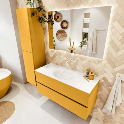 MONDIAZ VICA 110cm mueble de baño Ocher 2 cajones. Lavabo MOON Centro sin orificio