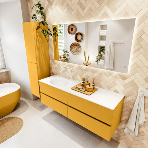 MONDIAZ VICA 150cm mueble de baño Ocher 4 cajones. Lavabo MOON Izquierda sin orificio