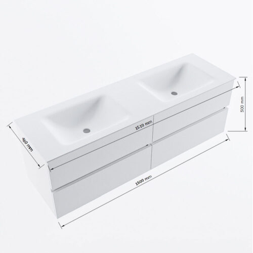 MONDIAZ VICA 150cm mueble de baño Smoke 4 cajones. Lavabo CLOUD Doble 2 orificios, color Talc. - Imagen 8