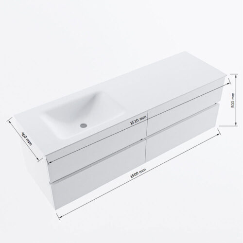 MONDIAZ VICA 150cm mueble de baño Rosee 4 cajones. Lavabo CLOUD Izquierda 1 orificio, color Talc. - Imagen 8