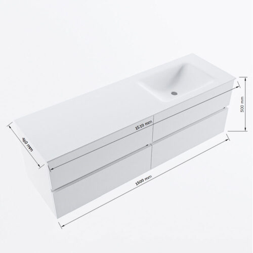 MONDIAZ VICA 150cm mueble de baño Army 4 cajones. Lavabo CLOUD Derecho 1 orificio, color Talc. - Imagen 8