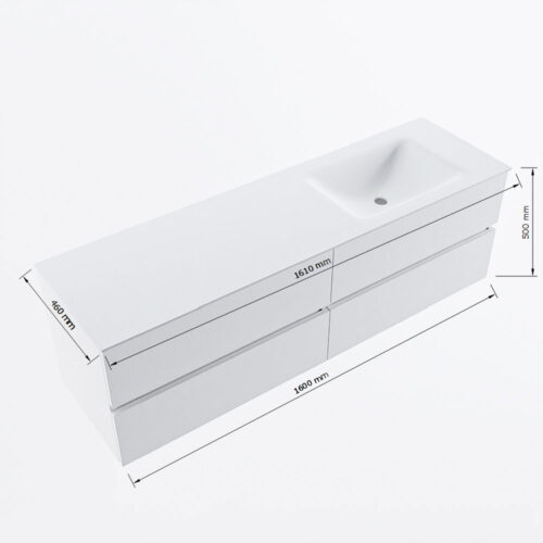 MONDIAZ VICA 160cm mueble de baño Plata 4 cajones. Lavabo CLOUD Derecho sin orificio, color Talc. - Imagen 8