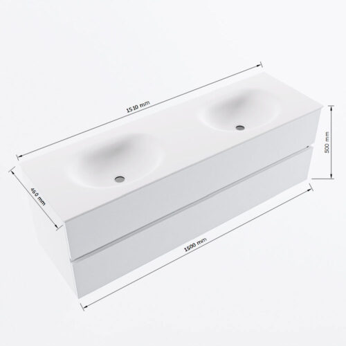 MONDIAZ VICA 150cm mueble de baño Light Brown Grey 2 cajones. Lavabo MOON Doble sin orificio, color Talc. - Imagen 8