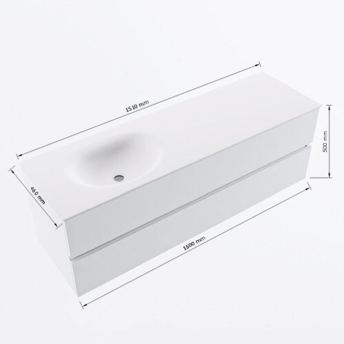 MONDIAZ VICA 150cm mueble de baño Army 2 cajones. Lavabo MOON Izquierda 1 orificio, color Talc. - Imagen 8