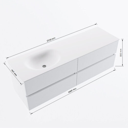 MONDIAZ VICA 150cm mueble de baño Fire 4 cajones. Lavabo MOON Izquierda sin orificio, color Talc. - Imagen 8