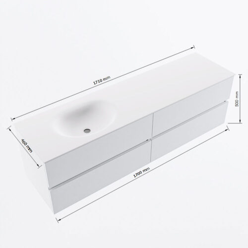 MONDIAZ VICA 170cm mueble de baño Greey 4 cajones. Lavabo MOON Izquierda 1 orificio, color Talc. - Imagen 8